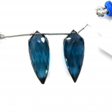 Hydro London Blue Quartz Drops Okra Shape 21x8mm Drilled Beads Matching Pair