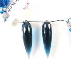 Hydro London Blue Quartz Drops Okra Shape 30X8mm Drilled Beads Matching Pair