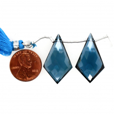 Hydro London Blue Quartz Drops Shield Shape 29x17mm Drilled Beads Matching Pair