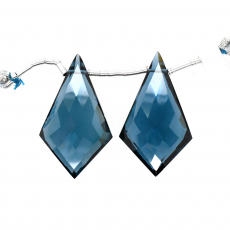 Hydro London Blue Quartz Drops Shield Shape 29x17mm Drilled Beads Matching Pair