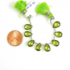Hydro Peridot Drops Almond Shape 10x7mm Drilled Beads 8 Pieces Line