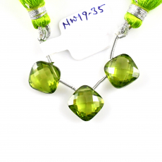 Hydro Peridot Drops Cushion Shape 10x10mm Drilled Beads 3 Pieces Line