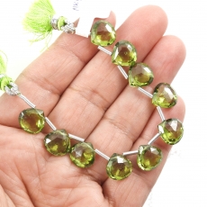 Hydro Peridot Drops Heart Shape 10x10mm Drilled Beads 10 Pieces Line