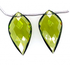 Hydro Peridot Drops Quartz leaf Shape 28x15mm Drilled Beads Matching Pair