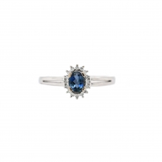 Indicolite Tourmaline Oval 0.32 Carat Ring With Diamond Accents in 14K White Gold