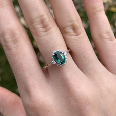 Indicolite Tourmaline Oval 0.81 Carat Ring in 14K White Gold with Accent Diamonds