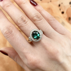 Indicolite Tourmaline Oval 1.64 Carat Ring with Accent Diamonds in 14K White Gold