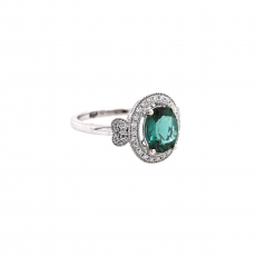 Indicolite Tourmaline Oval 1.64 Carat Ring with Accent Diamonds in 14K White Gold