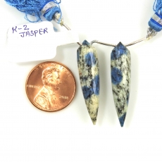 K-2 Jasper Drops Briolette Shape 31x7mm Drilled Beads Matching Pair