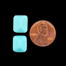 Kingman Turquoise Faceted Emerald Cushion 12x10mm Matching Pair Approximately 9 Carat