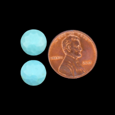 Kingman Turquoise Faceted Round 10mm Matching Pair Approximately 5 Carat