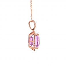 Kunzite Emerald Cur 7.95 Carat Pendant with Accent Diamonds in 14K Rose Gold  ( Chain Not Included )