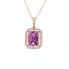 Kunzite Emerald Cur 7.95 Carat Pendant with Accent Diamonds in 14K Rose Gold  ( Chain Not Included )