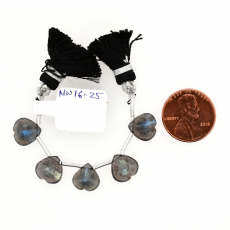 Labradorite Drops Heart Shape 10mm Drilled Beads 5 Pieces Line