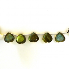 Labradorite Drops Heart Shape 10x10mm Drilled Beads 5 Pieces