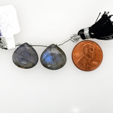 Labradorite Drops Heart Shape 16x16mm Drilled Bead Matching Pair