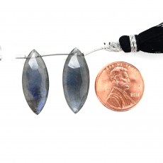 Labradorite Drops Marquise Shape 25x10mm Drilled Bead Matching Pair