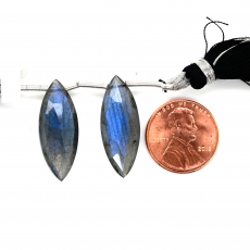 Labradorite Drops Marquise Shape 26x10mm Drilled Bead Matching Pair