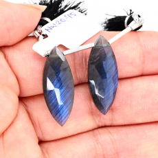 Labradorite Drops Marquise Shape 28x10mm Drilled Bead Matching Pair