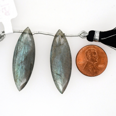 Labradorite Drops Marquise Shape 38x16mm Drilled Bead Matching Pair