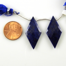 Lapis Drops Diamond Shape 33x16MM Drilled Beads Matching Pair