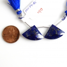 Lapis Drops Fan Shape 16x23mm Drilled Beads Matching Pair