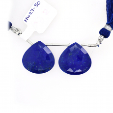 Lapis Drops Heart Shape 20x20mm Drilled Bead Matching Pair