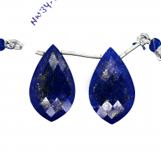 Lapis Drops Leaf Shape 27x16mm Drilled Bead Matching Pair