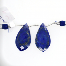 Lapis Drops Leaf Shape 30x16mm Drilled Bead Matching Pair