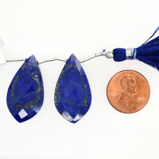 Lapis Drops Leaf Shape 30x16mm Drilled Bead Matching Pair