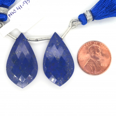 Lapis Drops Leaf Shape 30x17mm Drilled Bead Matching Pair