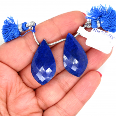 Lapis Drops Leaf Shape 31x17mm Drilled Bead Matching Pair