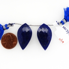 Lapis Drops Leaf Shape 31x17MM Drilled Beads Matching Pair