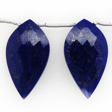 Lapis Drops Leaf Shape 31x17MM Drilled Beads Matching Pair