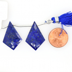 Lapis Drops Shield Shape 28x19mm Drilled Bead Matching Pair