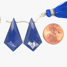 Lapis Drops Shield Shape 30x17mm Drilled Bead Matching Pair