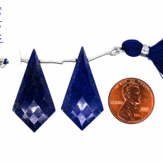 Lapis Drops Shield Shape 34x17mm Drilled Bead Matching Pair