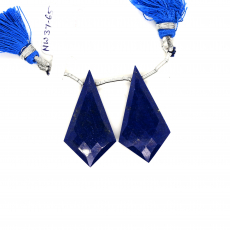 Lapis Drops Shield Shape 34x18mm Drilled Bead Matching Pair