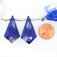 Lapis Drops Shield Shape 34x19mm Drilled Bead Matching Pair