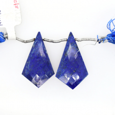 Lapis Drops Shield Shape 34x19mm Drilled Bead Matching Pair