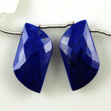Lapis Drops Wave Shape 28x13MM Drilled Beads Matching Pair