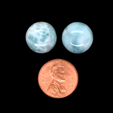 Larimar Cabs Round 14mm Matched Pair Approximately 19 Carat