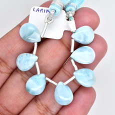 Larimar Drops Almond Shape 12x9mm to Drilled Beads 7 Pieces