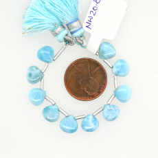 Larimar Drops Heart Shape 8x8mm to Drilled Beads 10 Pieces