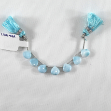Larimar Drops Heart Shape 8x8mm to Drilled Beads 7 Pieces Line