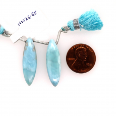 Larimar Drops Marquise Shape 31x9mm Drilled Beads Matching Pair