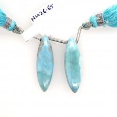 Larimar Drops Marquise Shape 31x9mm Drilled Beads Matching Pair