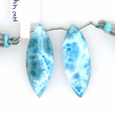 Larimar Drops Marquise Shape 37x14mm Drilled Bead Matching Pair