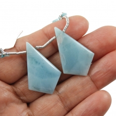 Larimar Drops Shield Shape 30x19mm Drilled Beads Matching Pair