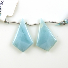 Larimar Drops Shield Shape 30x19mm Drilled Beads Matching Pair